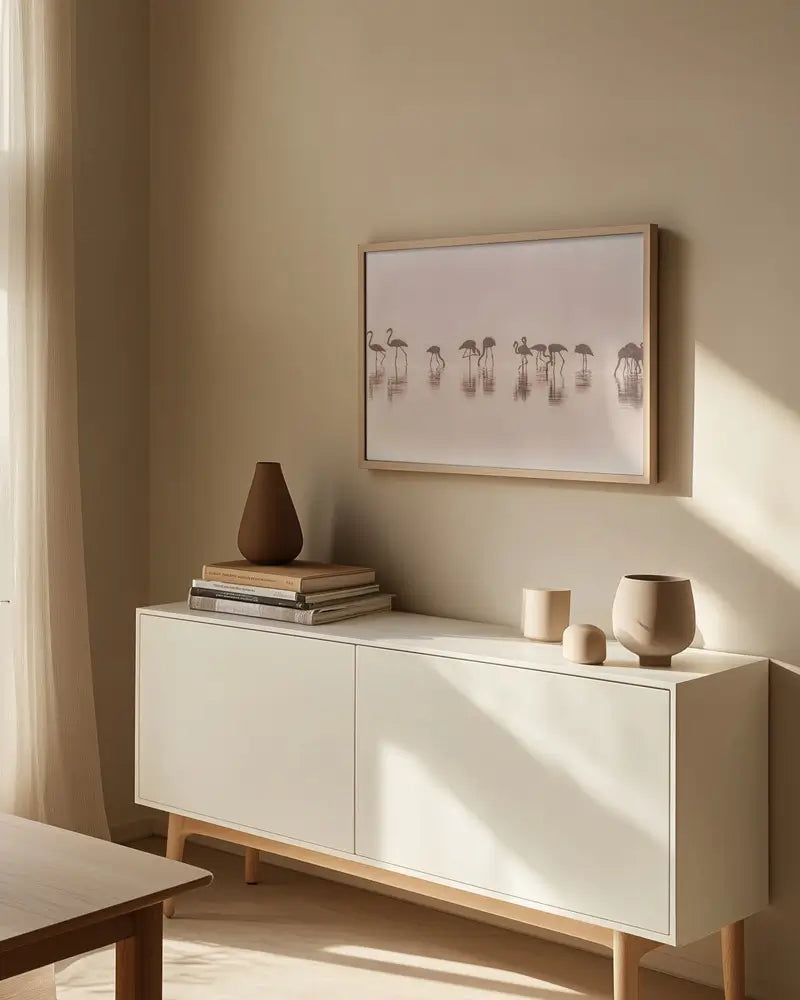 Flamingos in the mist Plakat