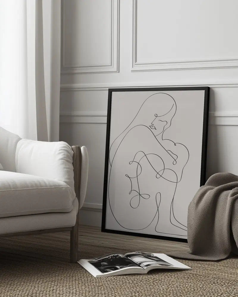 Woman Lines Black Poster