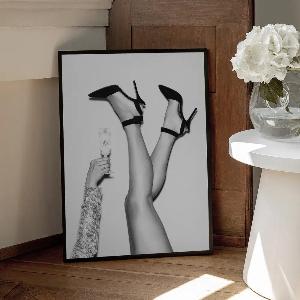 Champagne legs Black and White Plakat