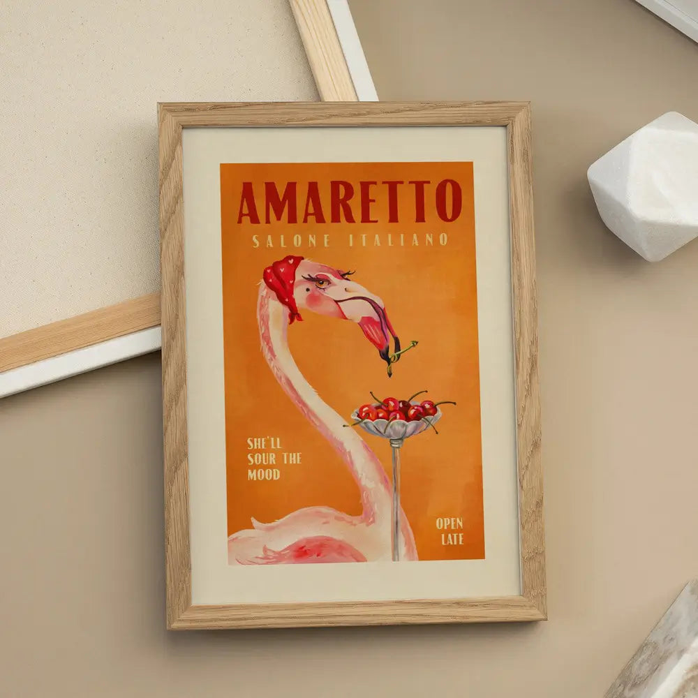 Amaretto Flamingo Art Deco Italian Cafe Travel Art Plakat
