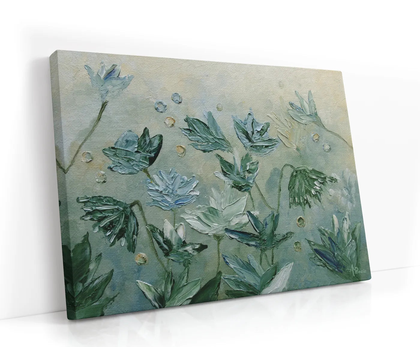 Dark Sea Green Flowers Lærred