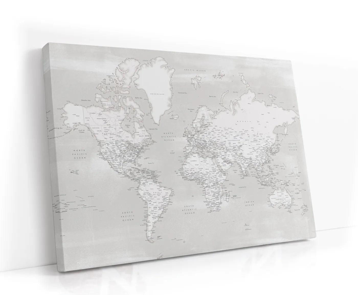 Detailed world map with cities, Maeli neutral Lærred