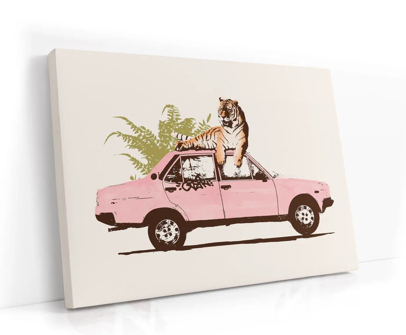 Tiger On Car Lærred