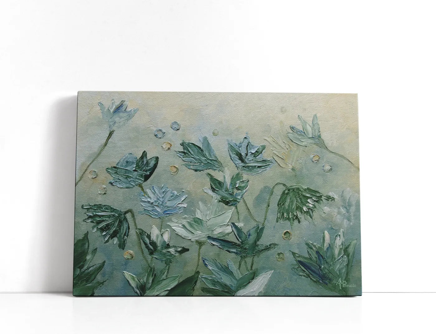 Dark Sea Green Flowers Lærred