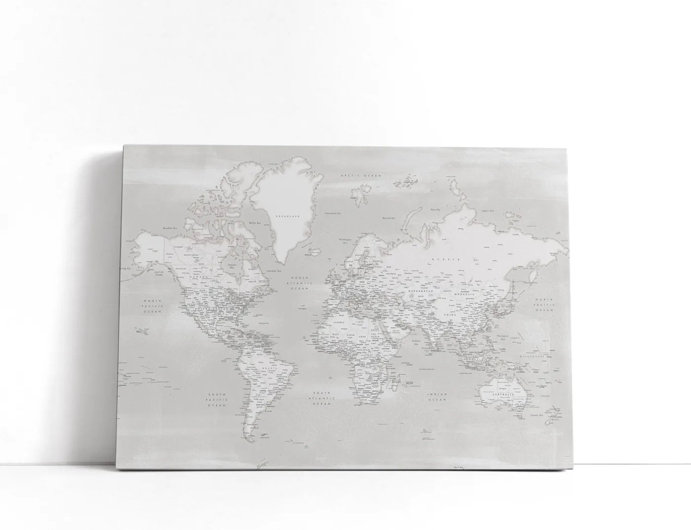 Detailed world map with cities, Maeli neutral Lærred