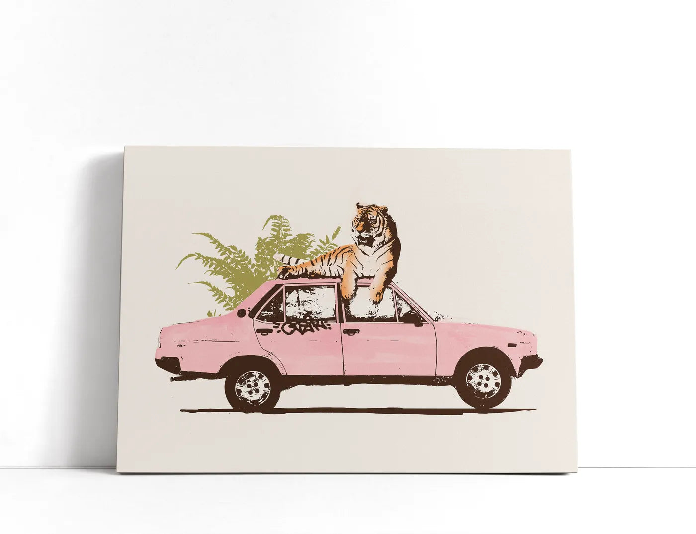 Tiger On Car Lærred