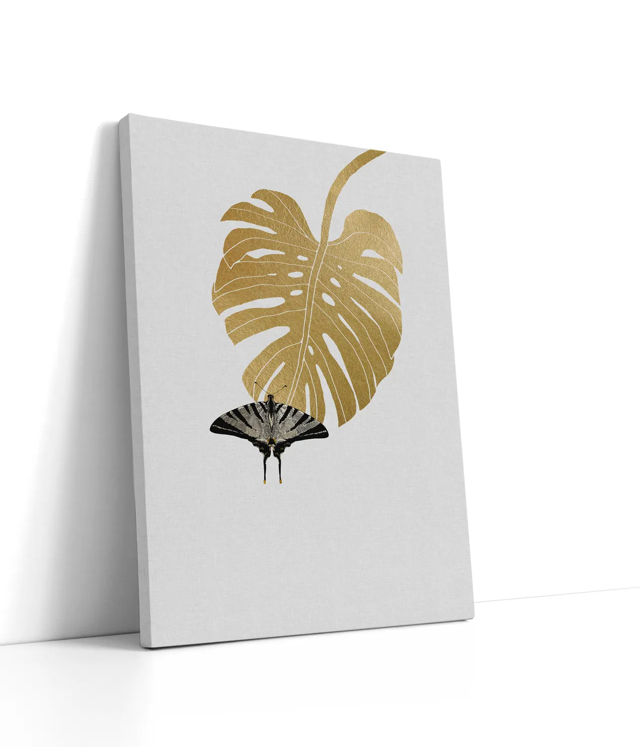 Butterfly & Monstera Leaf Lærred