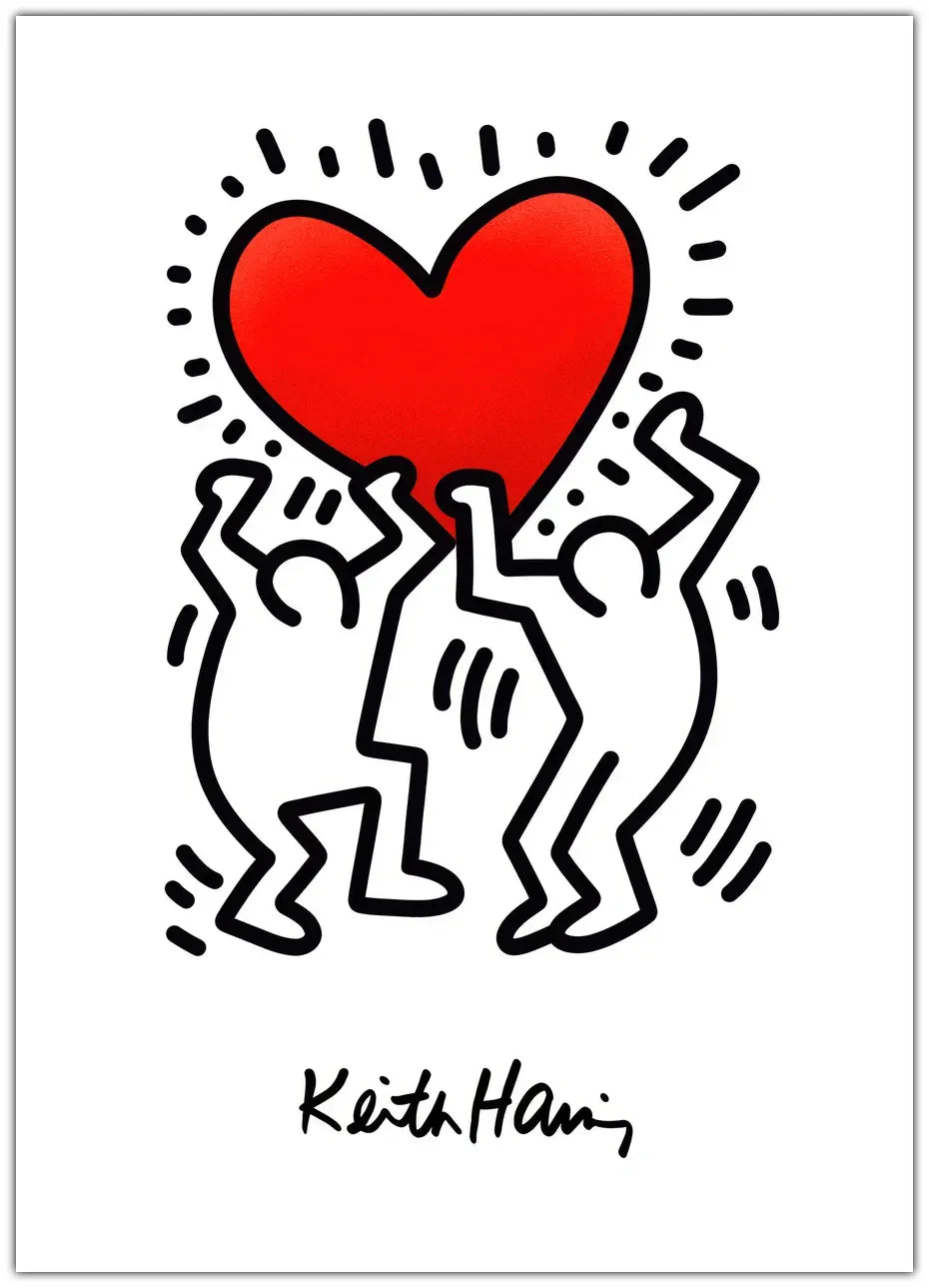 Keith Haring - Figures With Red Heart Plakat