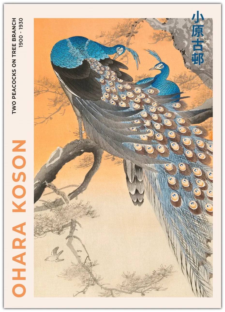 Ohara Koson - Two Peacocks On Tree Branch Plakat