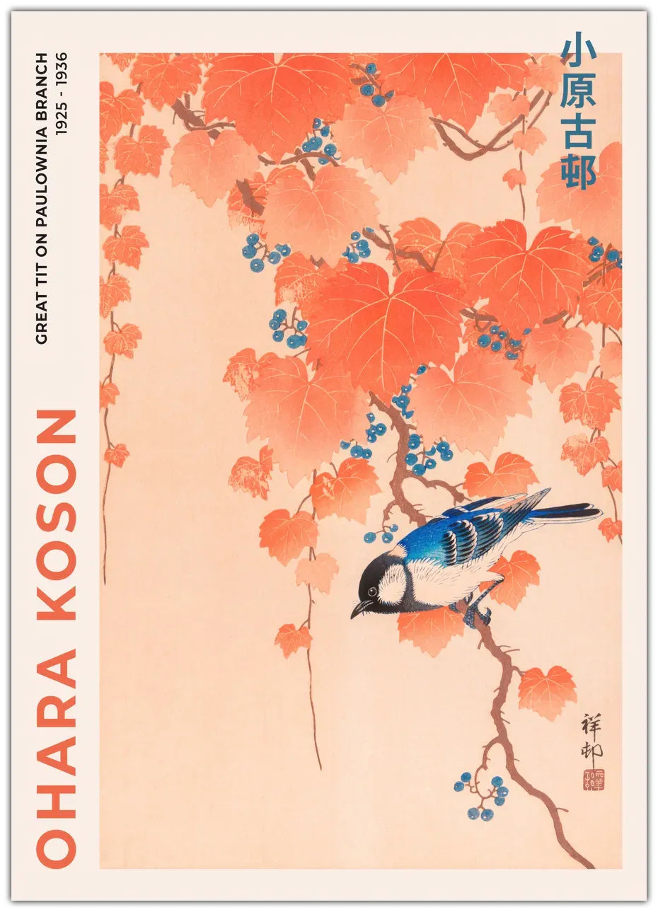 Ohara Koson - Great Tit On Paulownia Branch Plakat