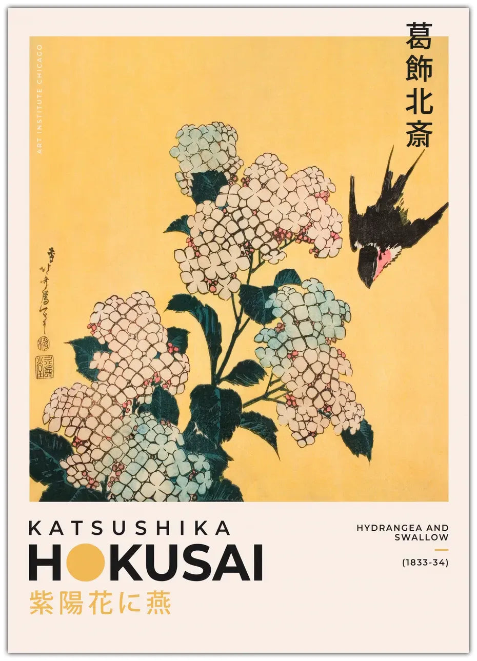 Katsushika Hokusai - Hydrangea And Swallow Plakat