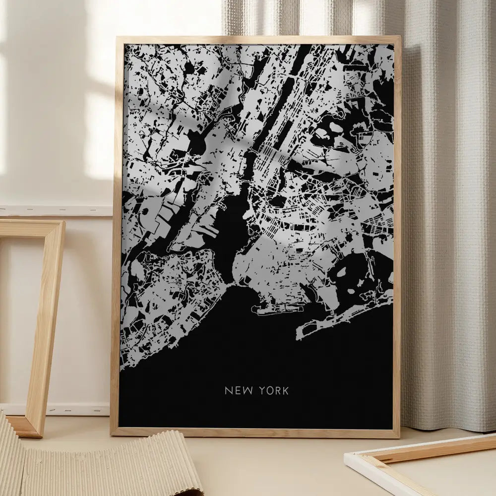 Map New York 2 Black Plakat