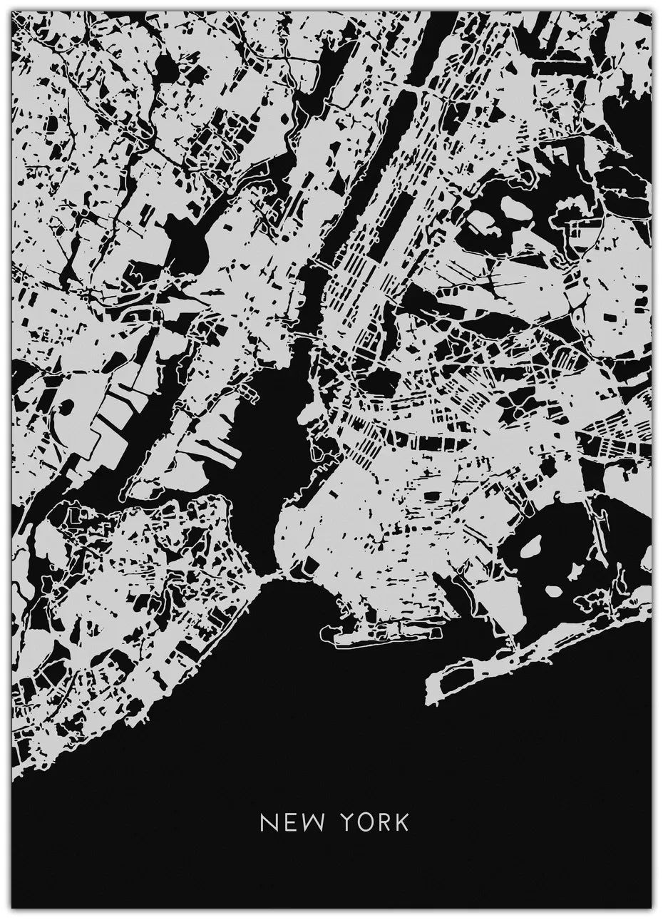 Map New York 2 Black Plakat