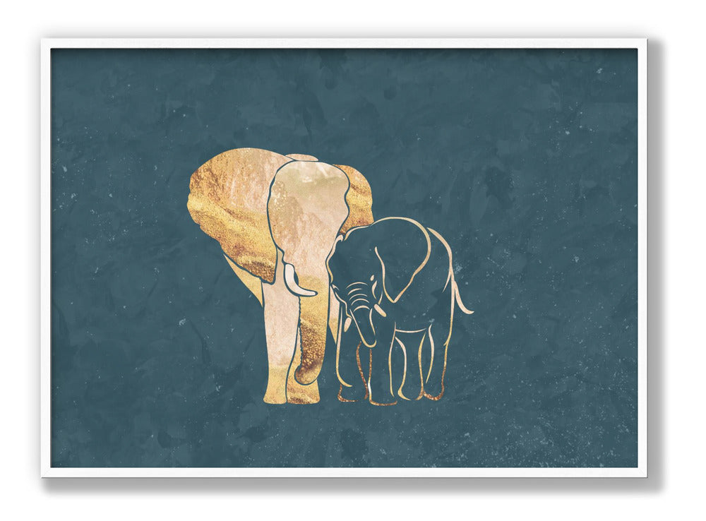 Gold Elephant Line art Silhouettes 2 Poster