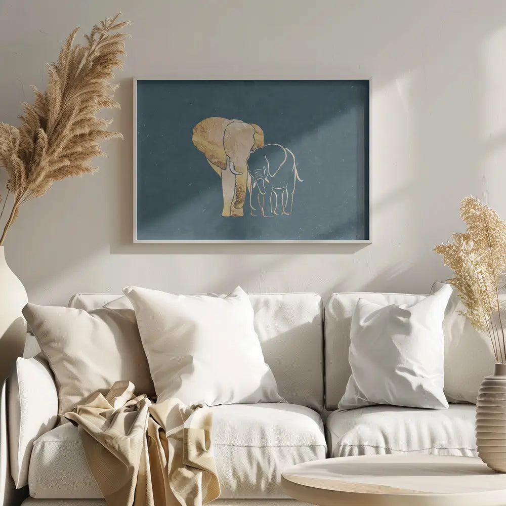 Gold Elephant Line art Silhouettes 2 Plakat