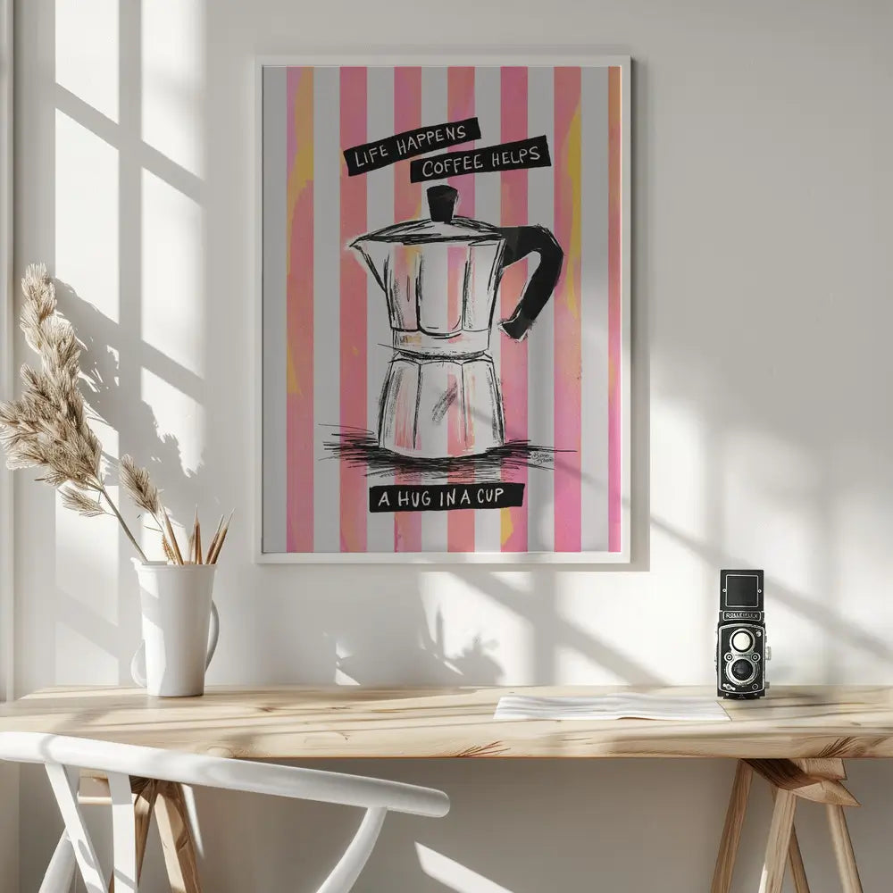 Mocca Coffee on Stripes - Hug in a Cup Plakat