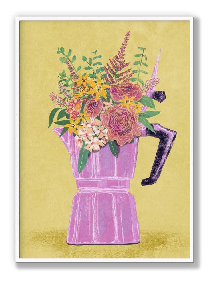 Espresso Maker with Flowers Plakat