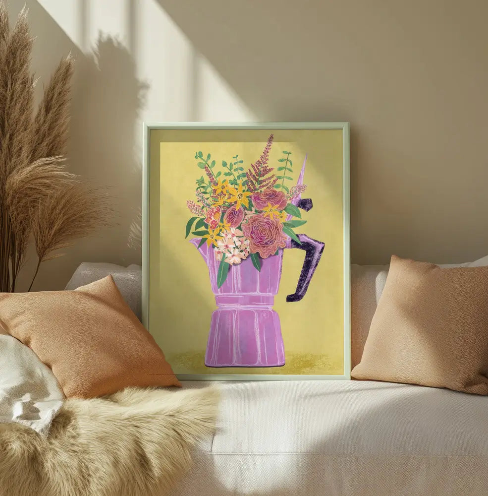 Espresso Maker with Flowers Plakat