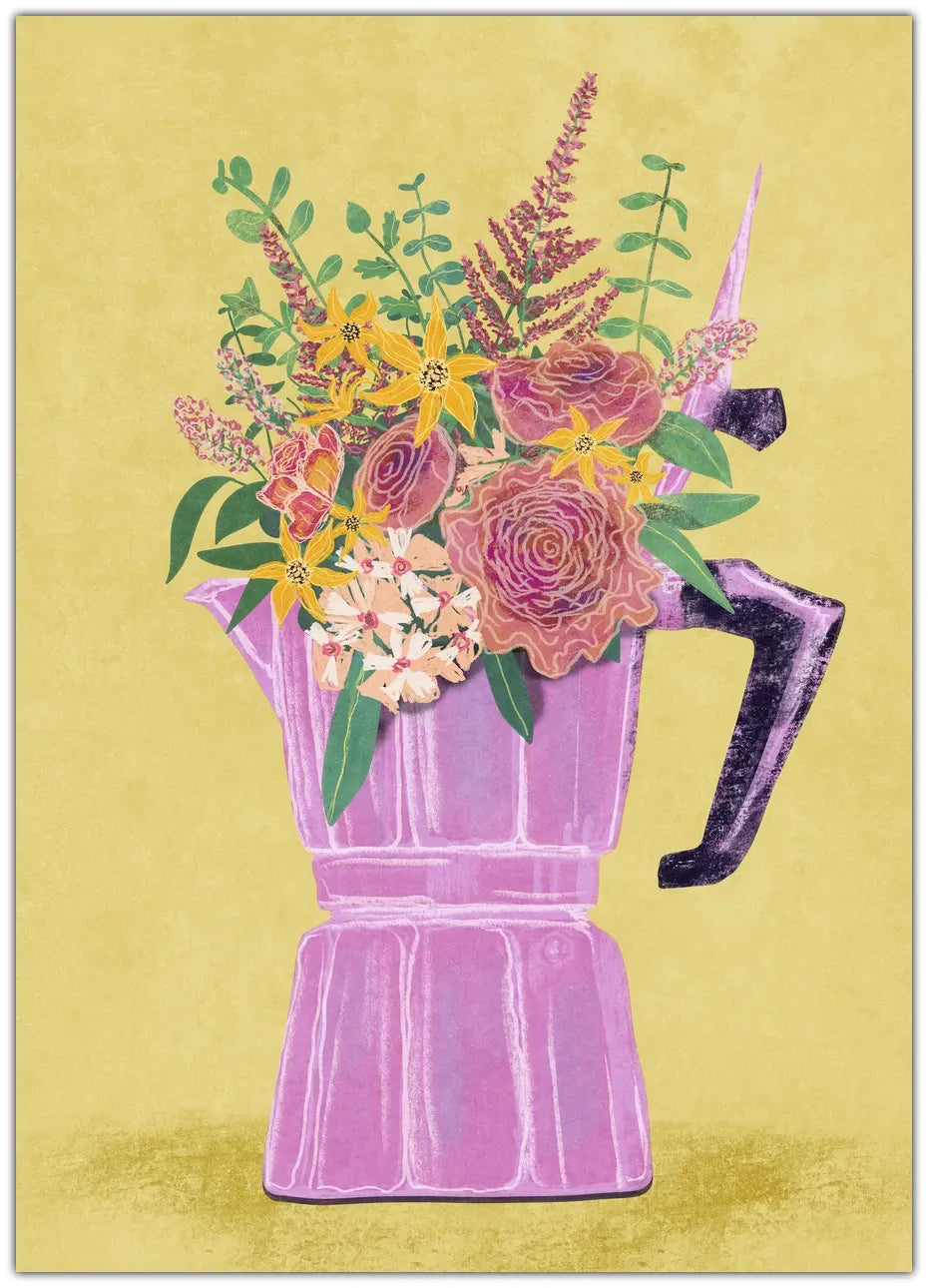 Espresso Maker with Flowers Plakat