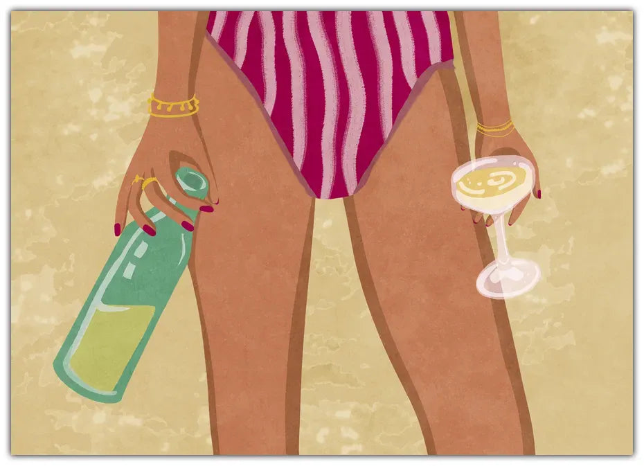 Girl with wine at the beach Plakat