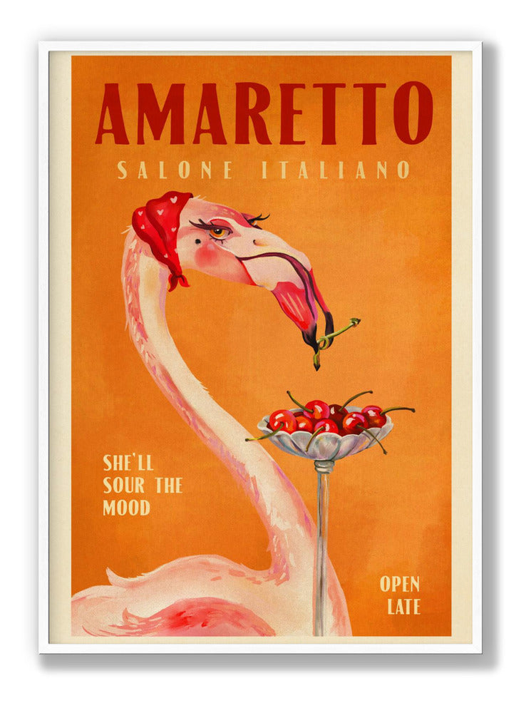 Amaretto Flamingo Art Deco Italian Cafe Travel Art Plakat