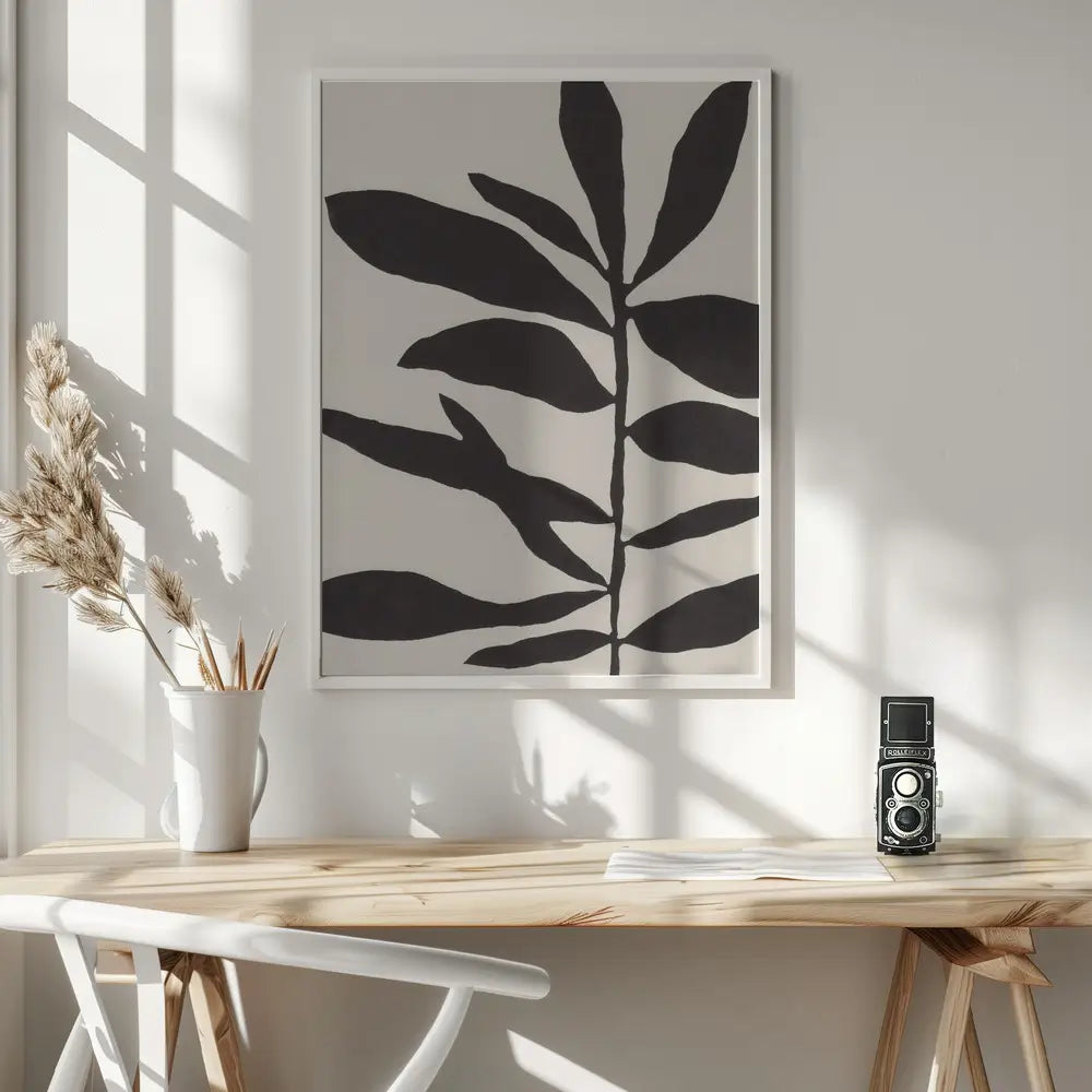 Linocut Branch No1 Black & White Plakat