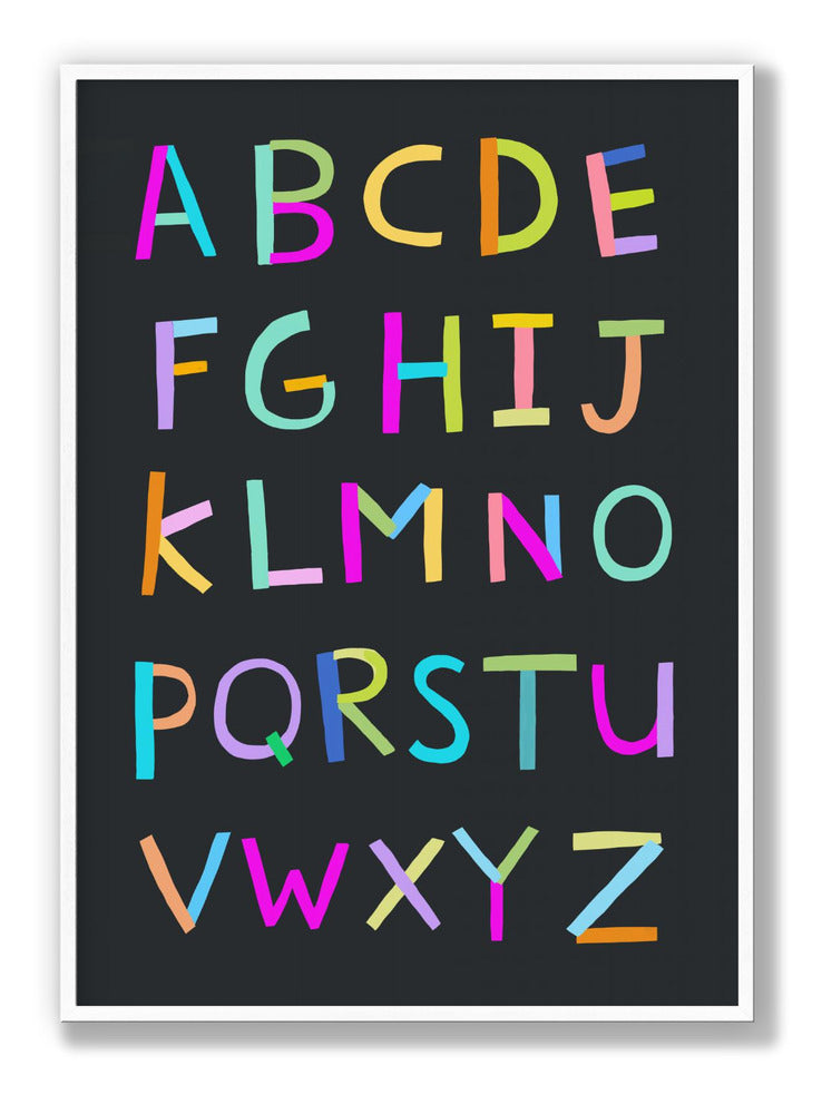 Hand Drawn Alphabet Letters on Black Background by Artist Carla Daly Poster