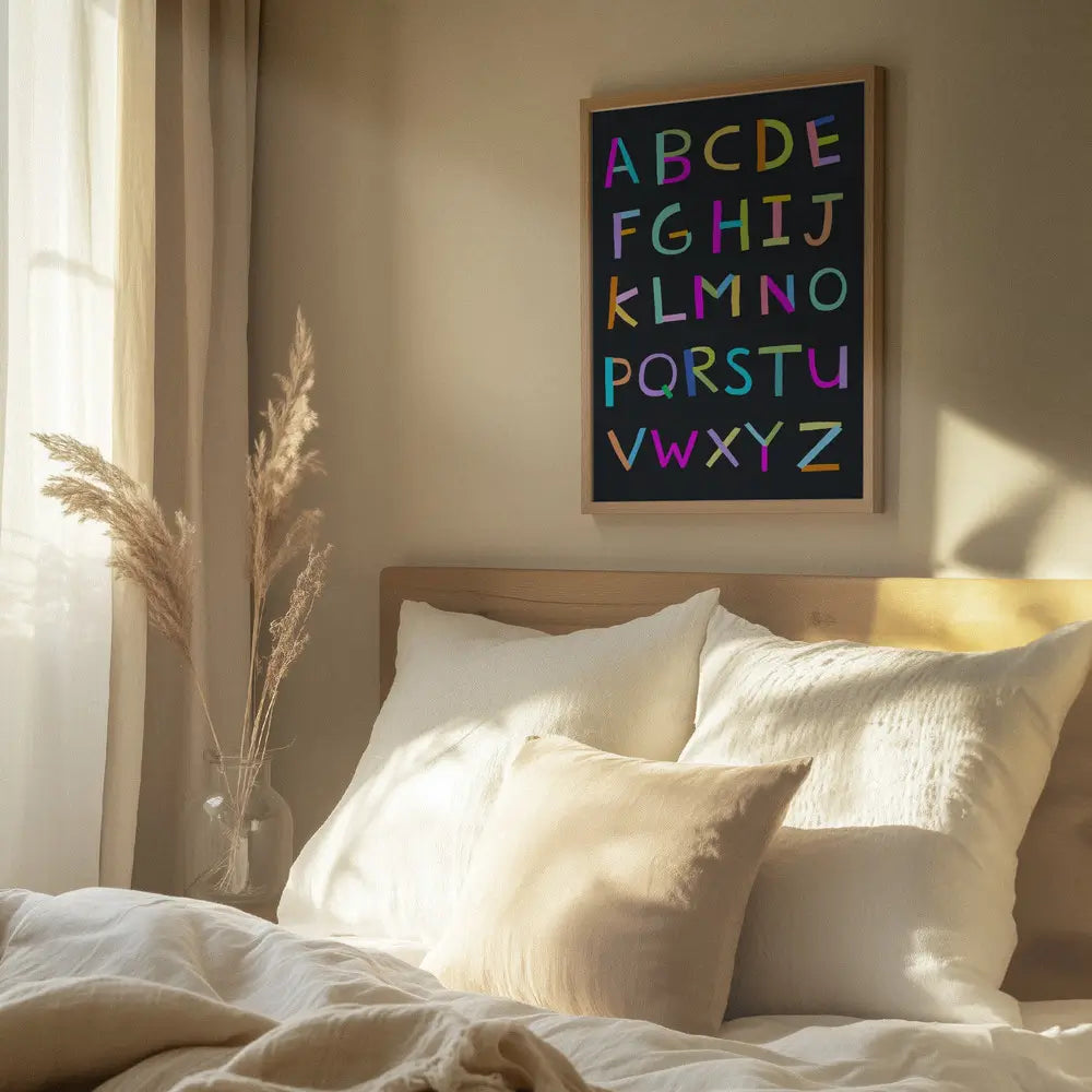 Hand Drawn Alphabet Letters on Black Background by Artist Carla Daly Plakat