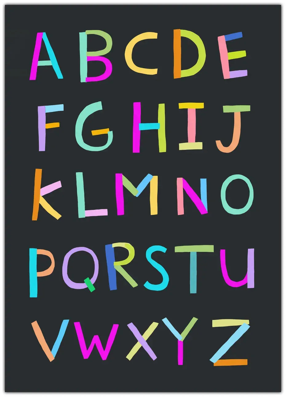 Hand Drawn Alphabet Letters on Black Background by Artist Carla Daly Plakat