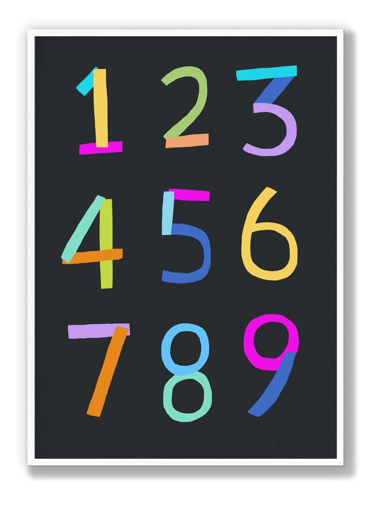 Hand Drawn Numbers 1 to 9 on Black Background by Artist Carla Daly Poster