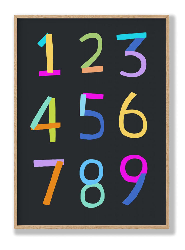 Hand Drawn Numbers 1 to 9 on Black Background by Artist Carla Daly Plakat