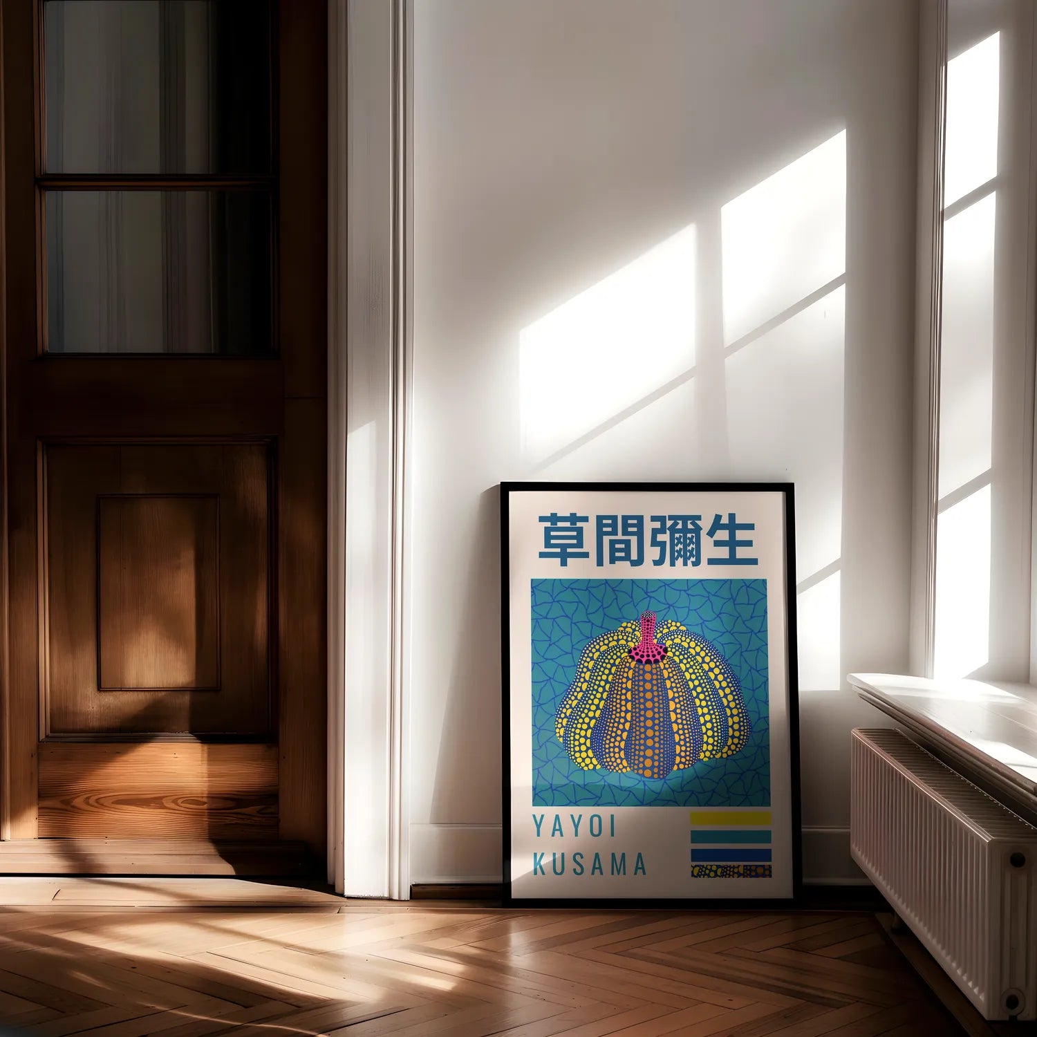 Yayoi Kusama - Blauer und gelber Kürbis Poster