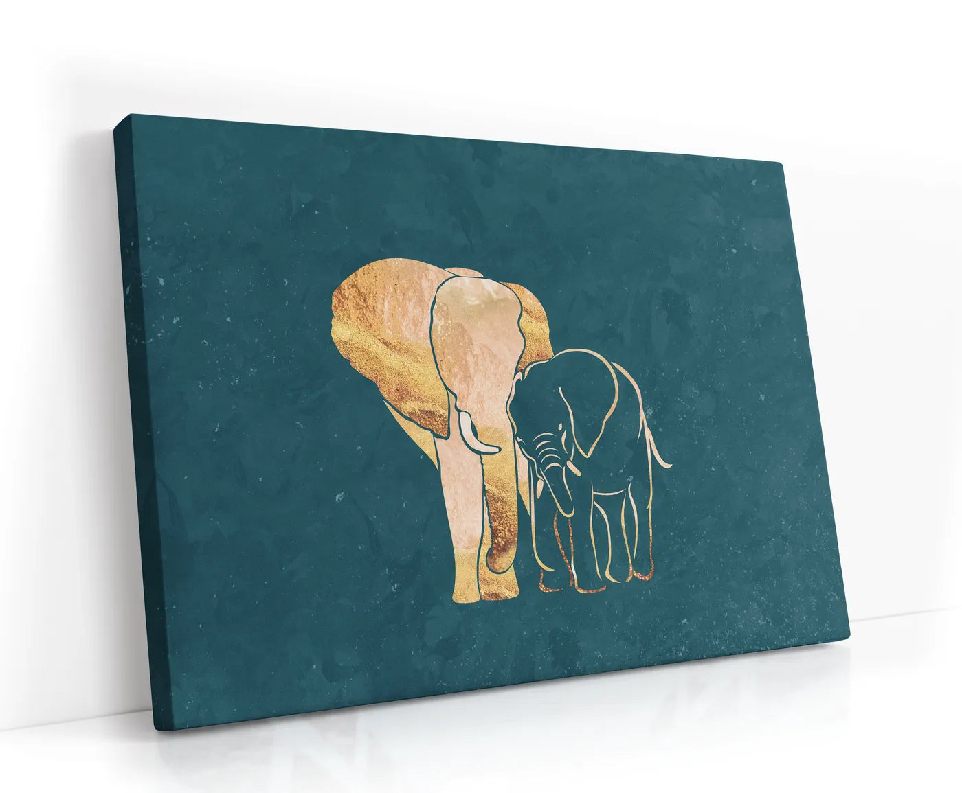 Gold Elephant Line art Silhouettes 2 Lærred