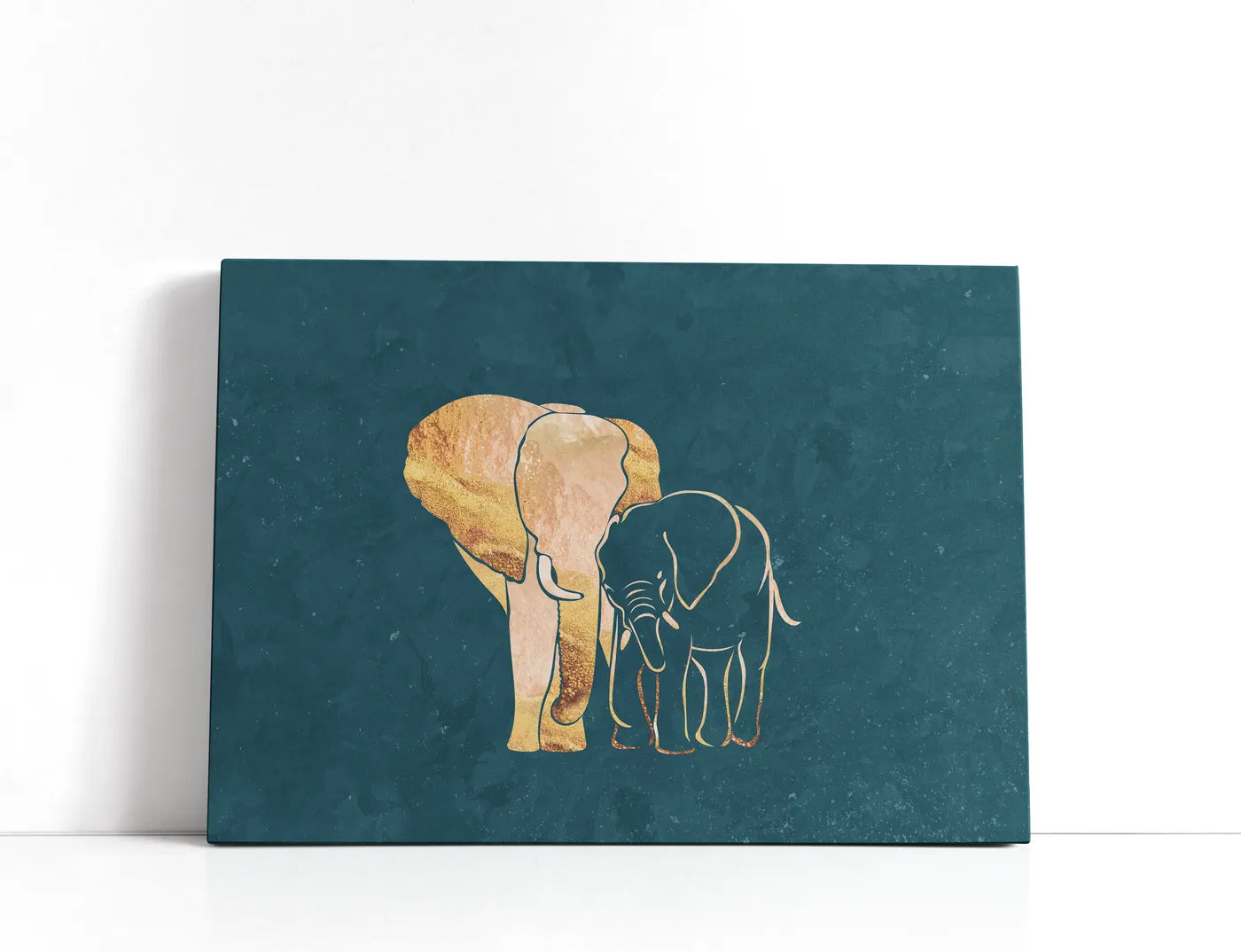 Gold Elephant Line art Silhouettes 2 Lærred