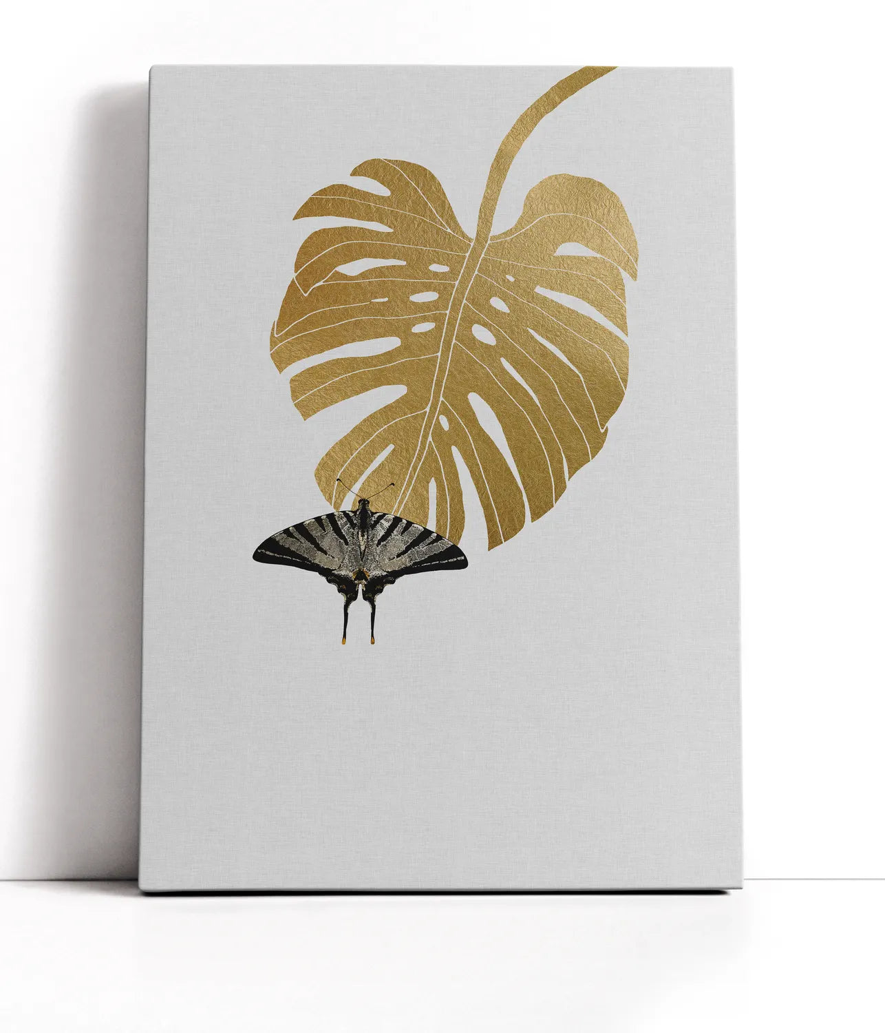 Butterfly & Monstera Leaf Lærred