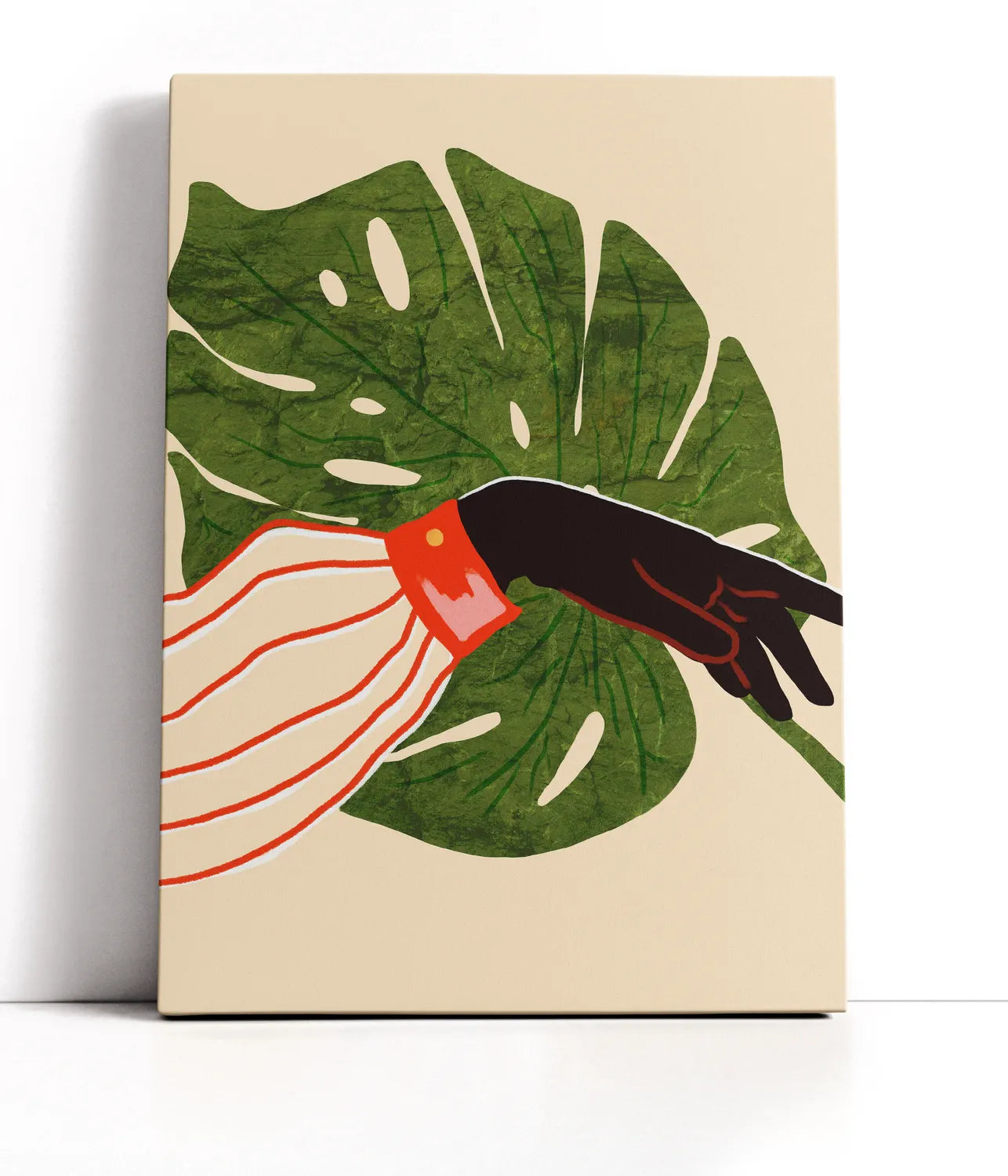 Green Canvas, Red Accent Lærred