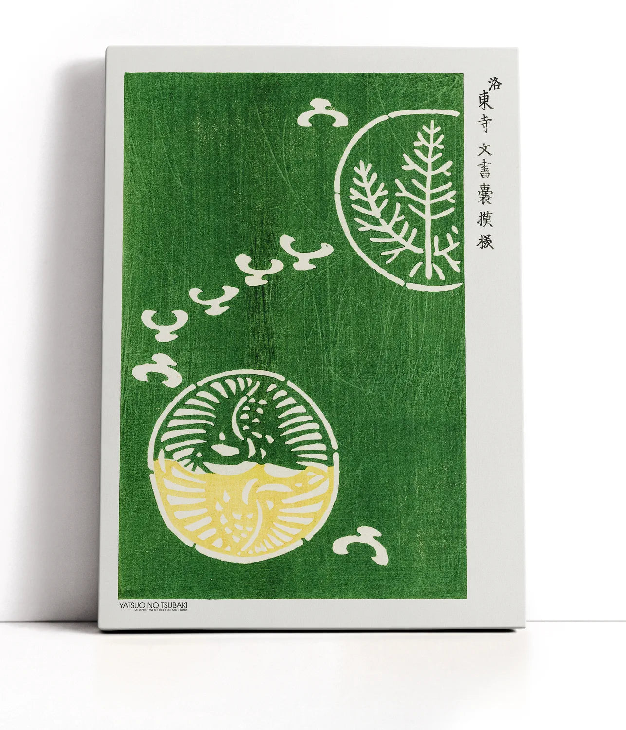 Woodblock Print Green Lærred