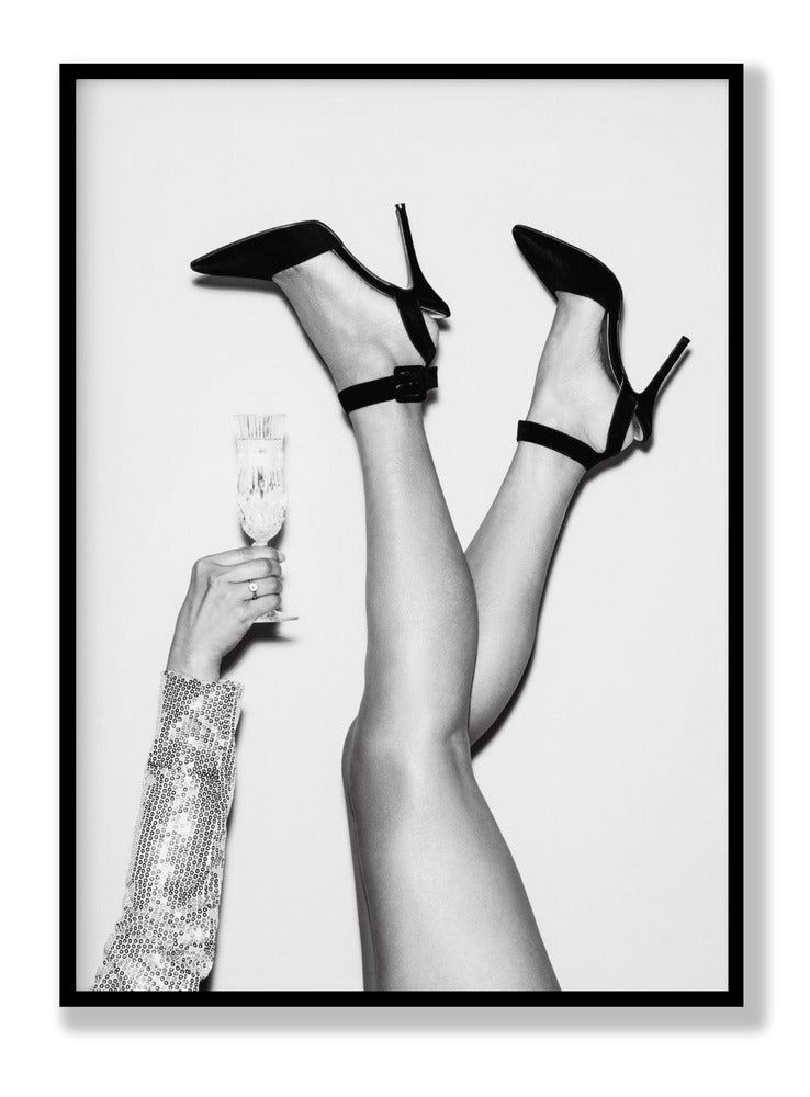 Champagne legs Black and White Plakat