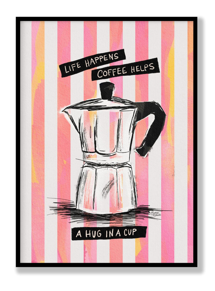 Mokka-Kaffee auf Streifen - Umarmung in einer Tasse Poster