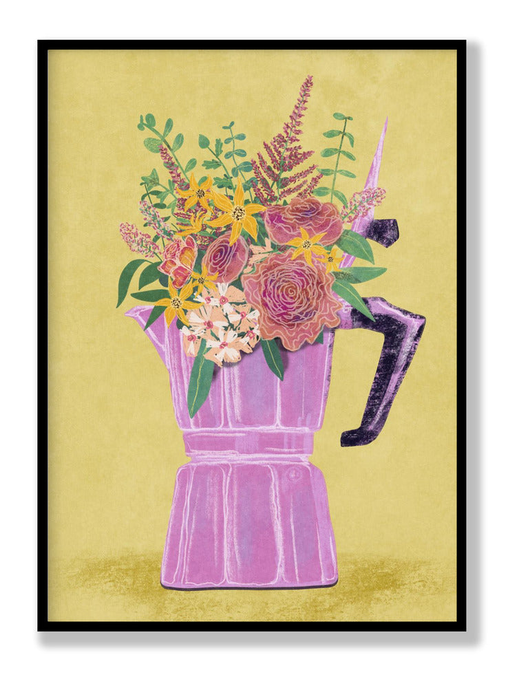 Espresso Maker with Flowers Plakat