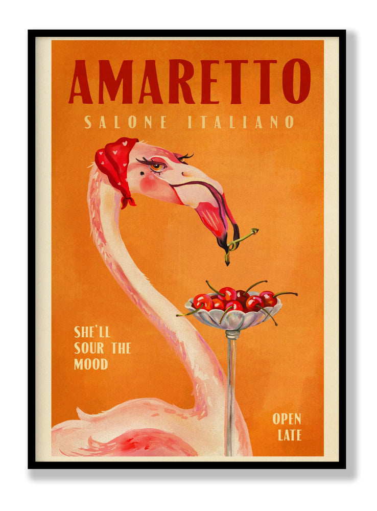 Amaretto Flamingo Art Deco Italian Cafe Travel Art Plakat