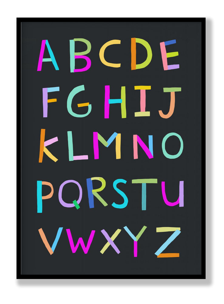 Hand Drawn Alphabet Letters on Black Background by Artist Carla Daly Poster