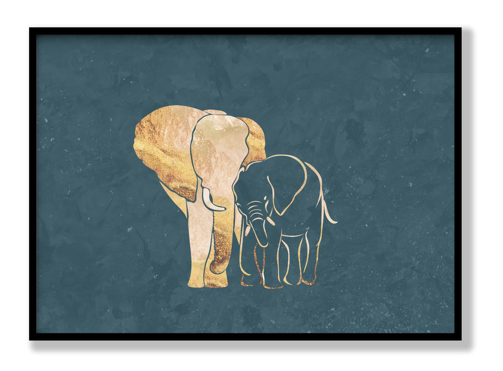 Gold Elephant Line art Silhouettes 2 Poster